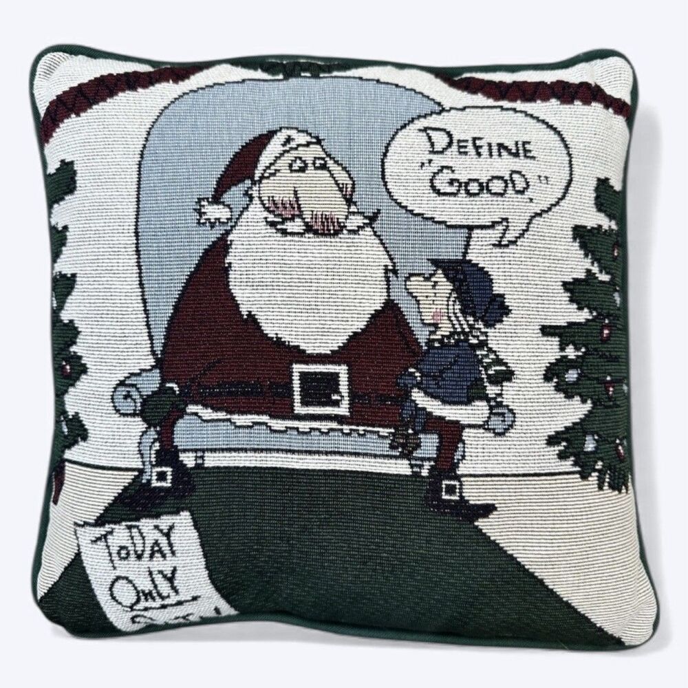 90s Shoebox Christmas Tapestry Pillow Hallmark 12" Define Good Santa Gag Gift